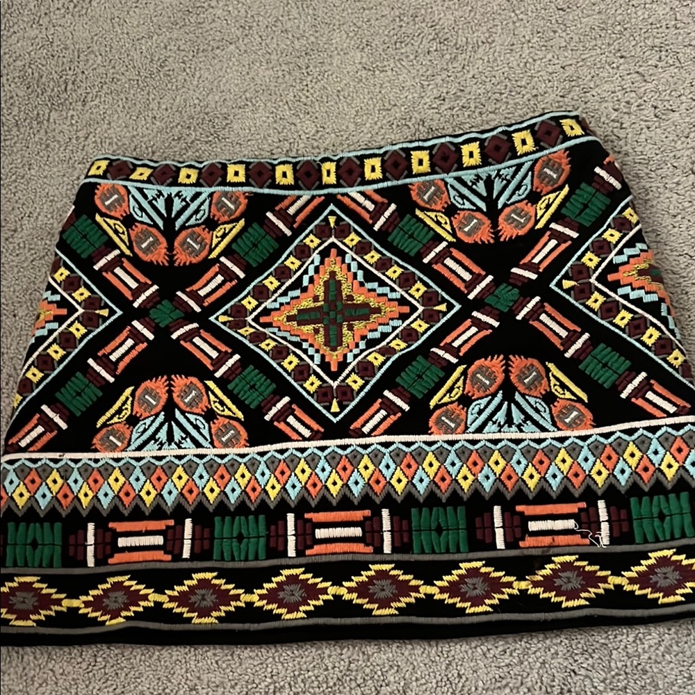 Alice + Olivia Embellished Black and Orange Mini Skirt